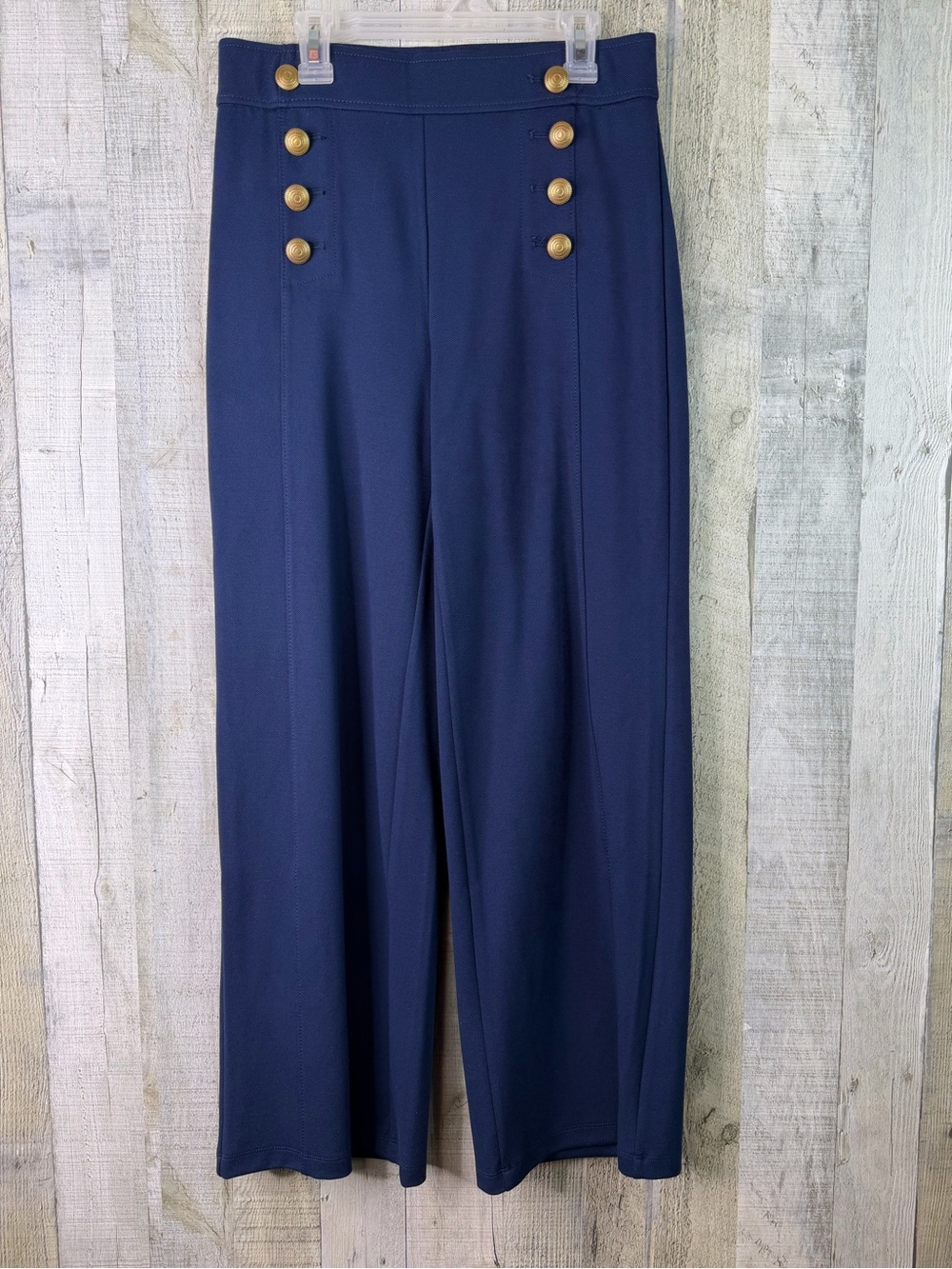 Loft Size 4 Petite Navy Blue Wide Leg Sailor Pants w/Decorative Goldtone Buttons